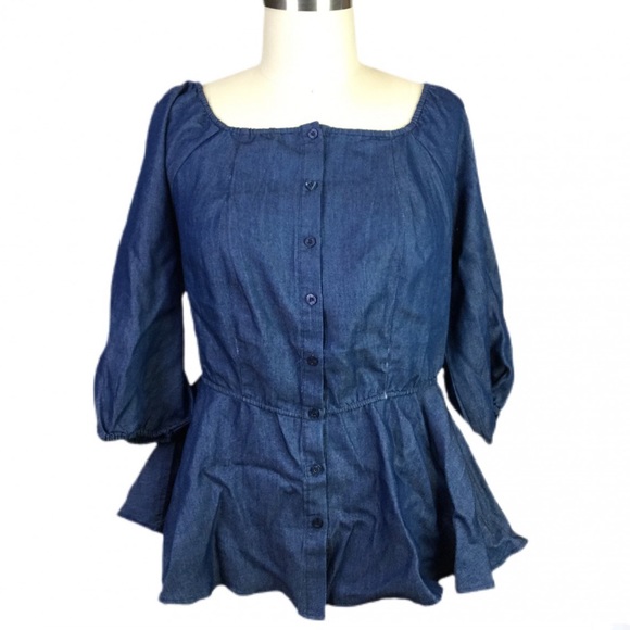 ASHLEY STEWART | Denim Flounce Top - Picture 4 of 6